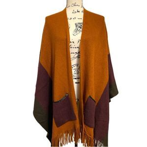 OSFM Multi Fall Color Wrap Sweater With Pockets One Size
